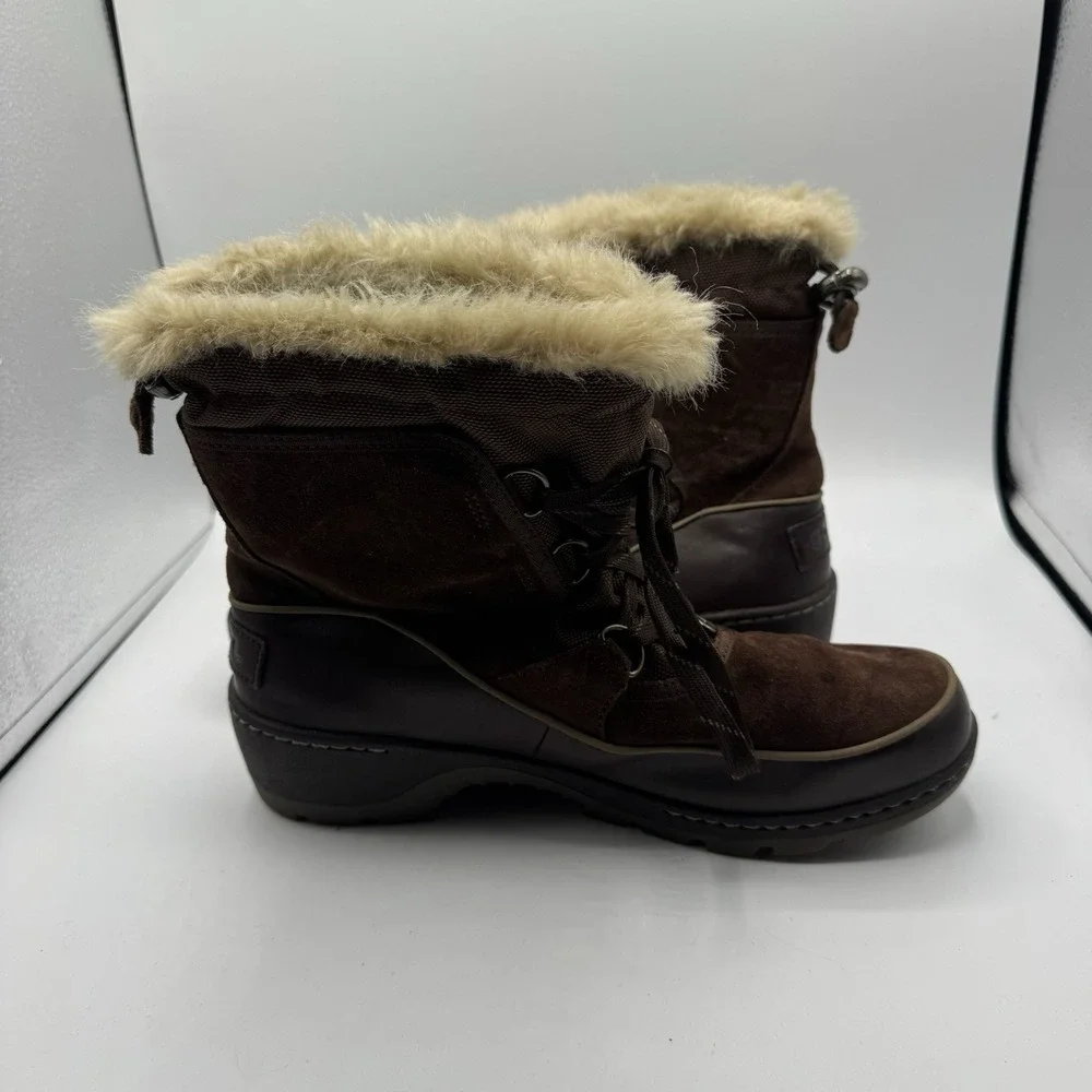 Sorel Tivoli II Boots Women 9.5 UK 7.5 Brown Waterproof Winter Snow Fur Lace Up